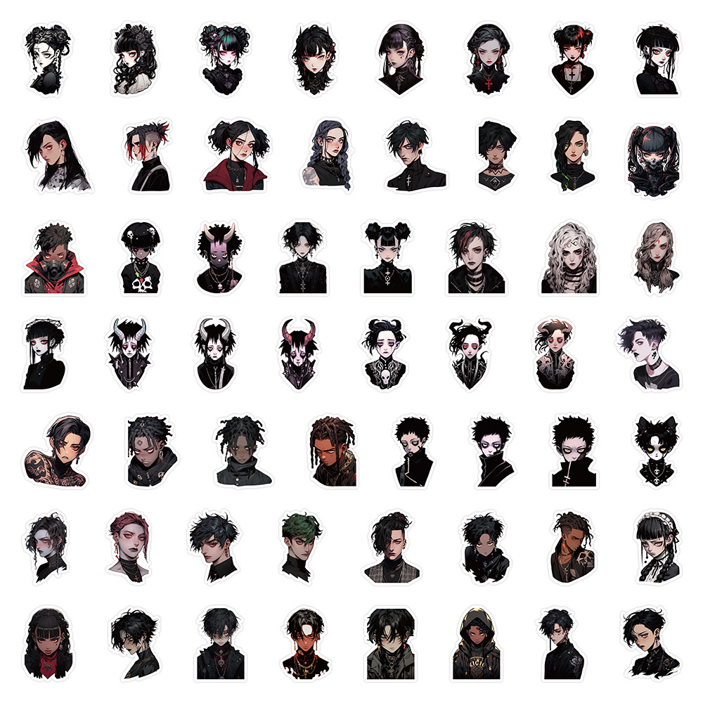 60张卡通角色扮演哥特风贴纸酷帅男孩创意装饰笔记本文具手帐贴画白底实物图
