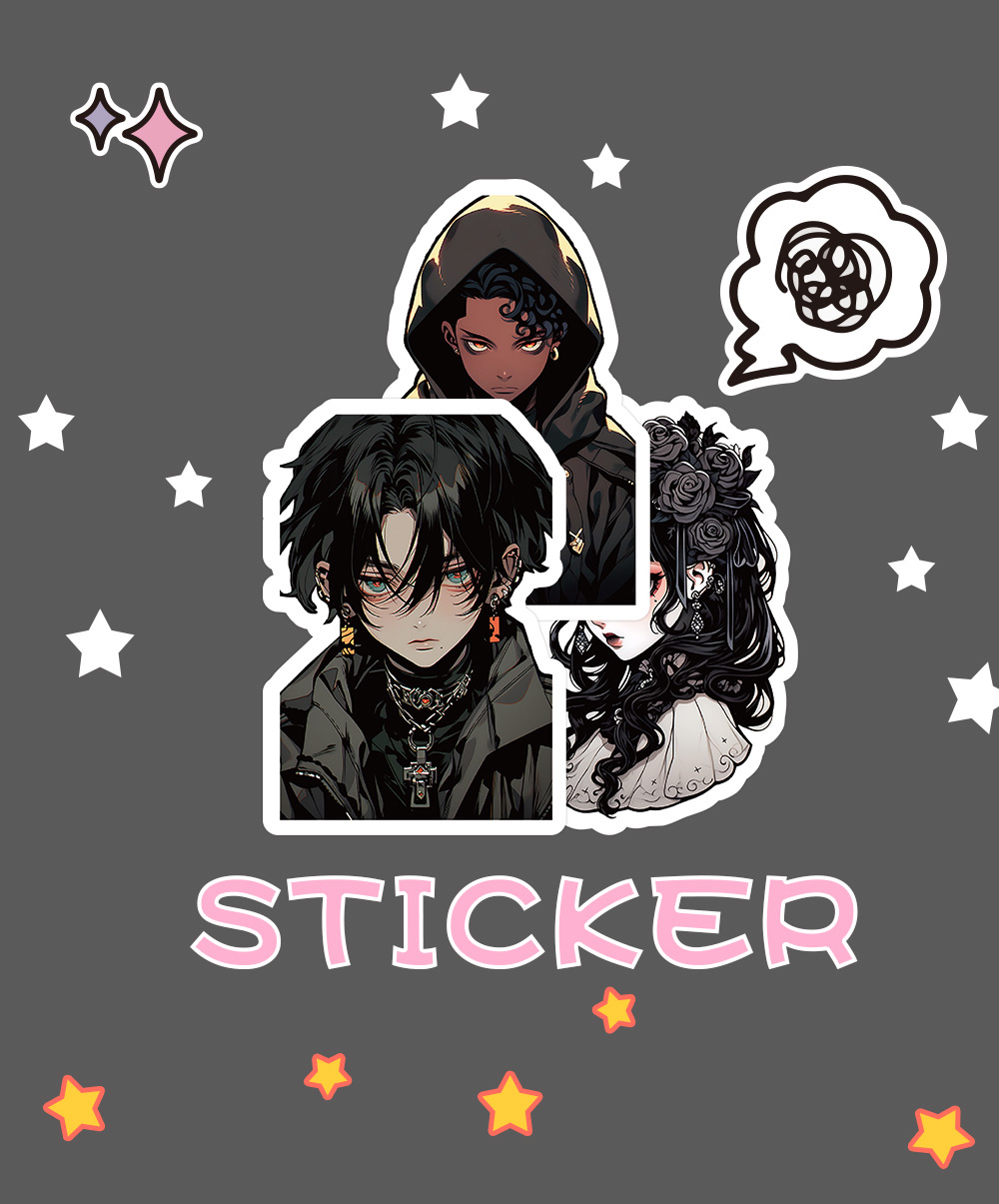 60张卡通角色扮演哥特风贴纸酷帅男孩创意装饰笔记本文具手帐贴画详情图3