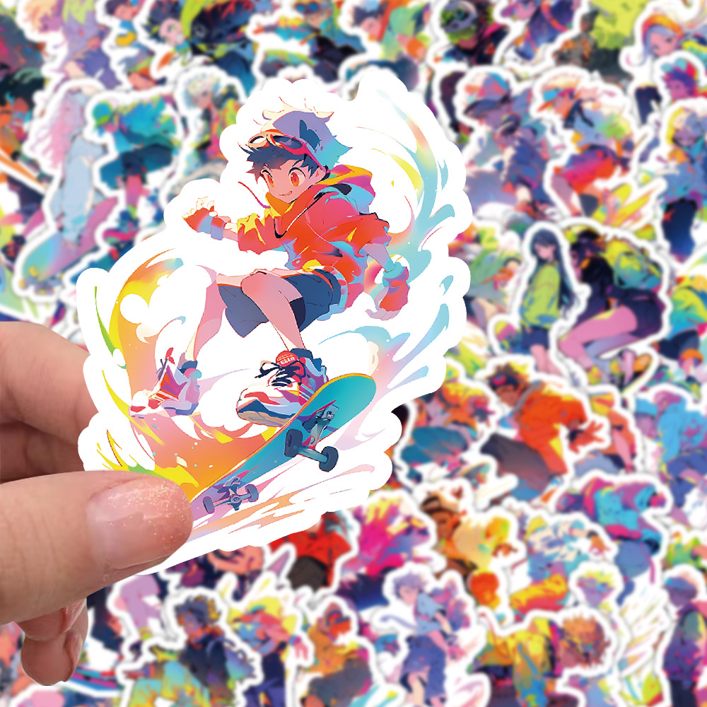 60张原创滑板少年贴纸街头滑板创意彩绘帅哥美女炫酷装饰小贴画产品图