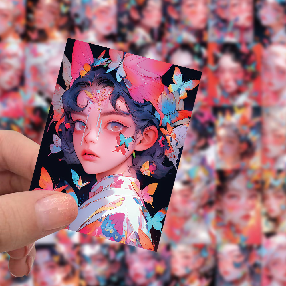 60张原创新款粉色系幻蝶艺术涂鸦贴纸装饰书桌笔记本冰箱行李箱产品图