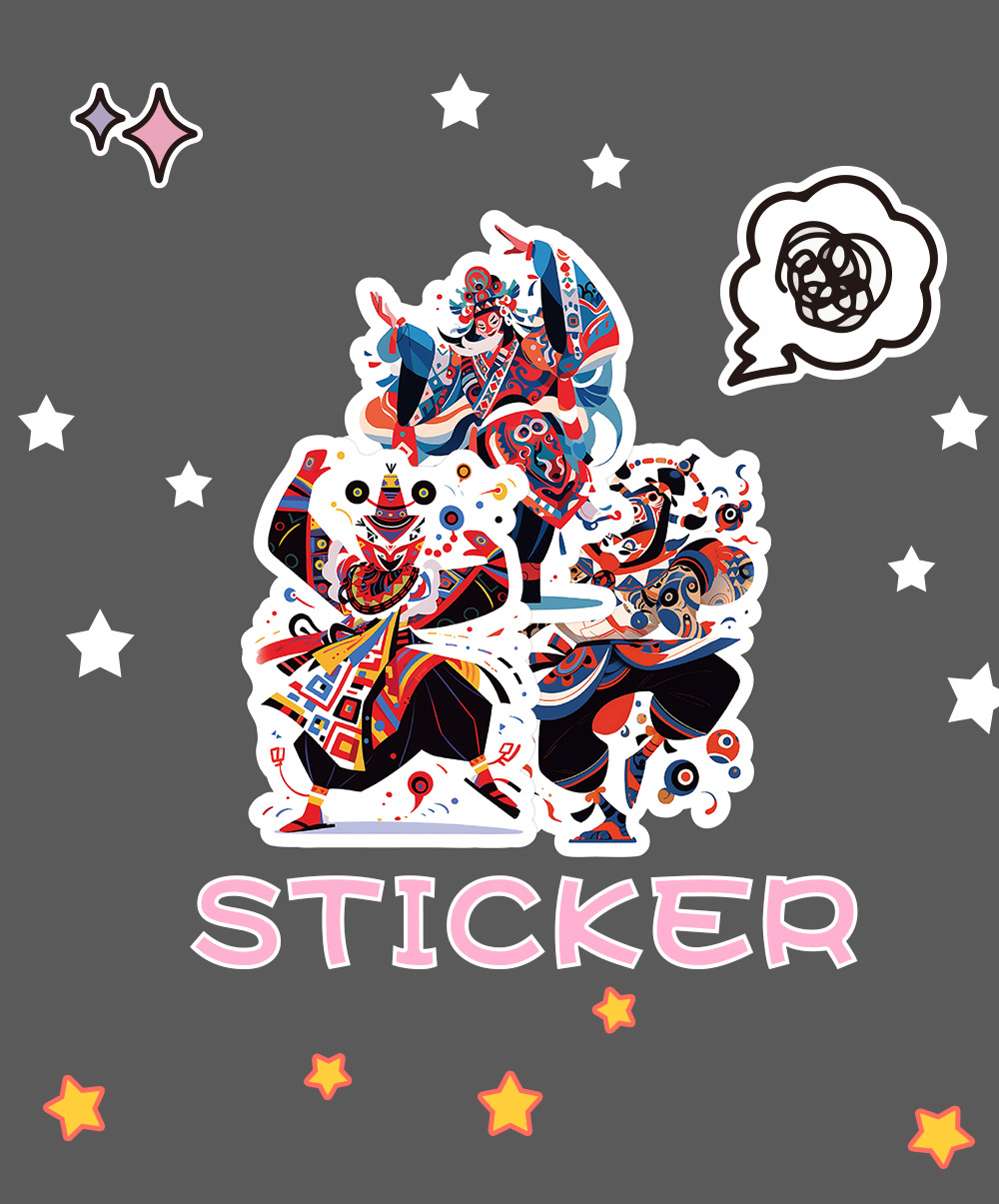 69张国风皮影戏曲人物贴纸怀旧经典文化创意笔记本文具贴画国潮详情图3