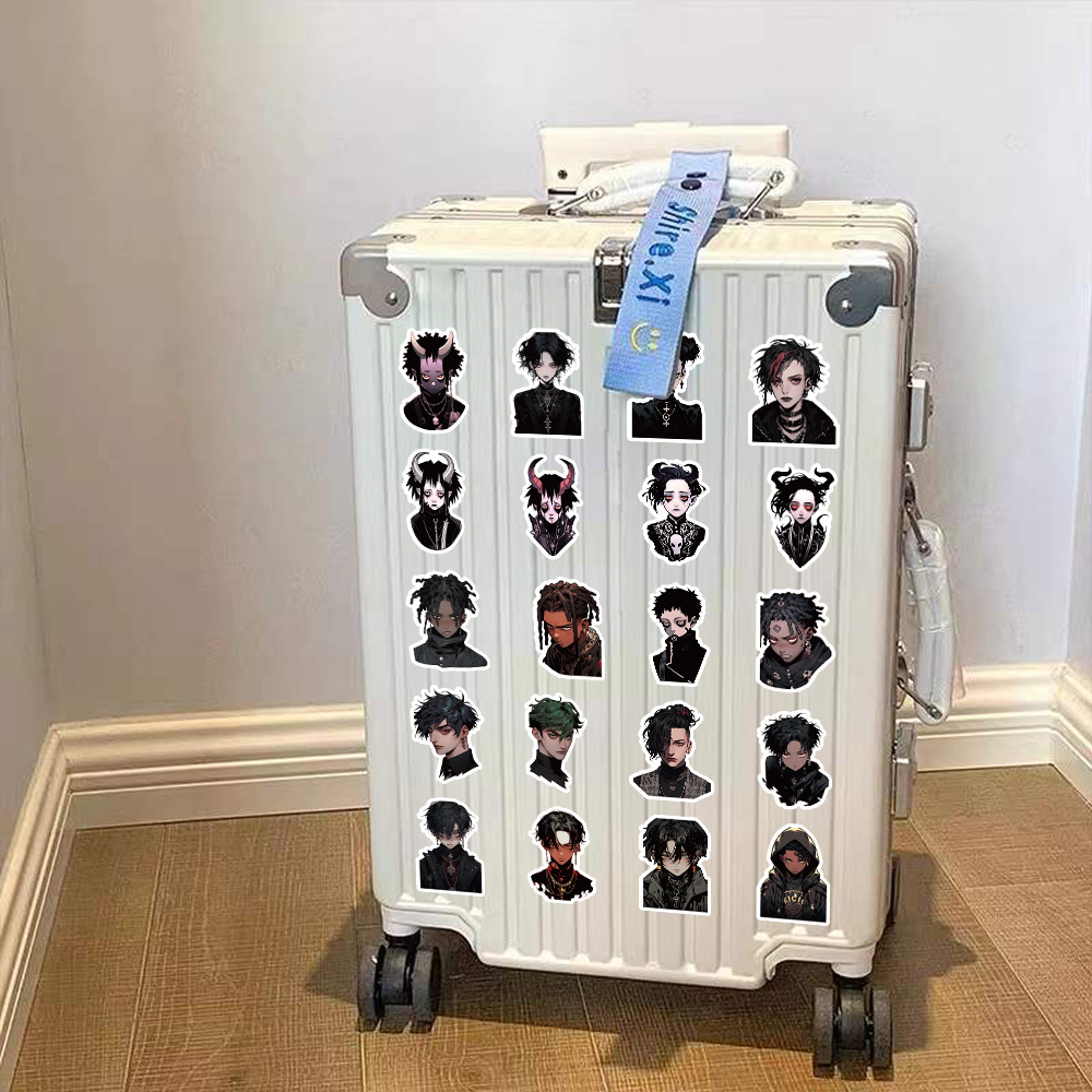60张卡通角色扮演哥特风贴纸酷帅男孩创意装饰笔记本文具手帐贴画细节图