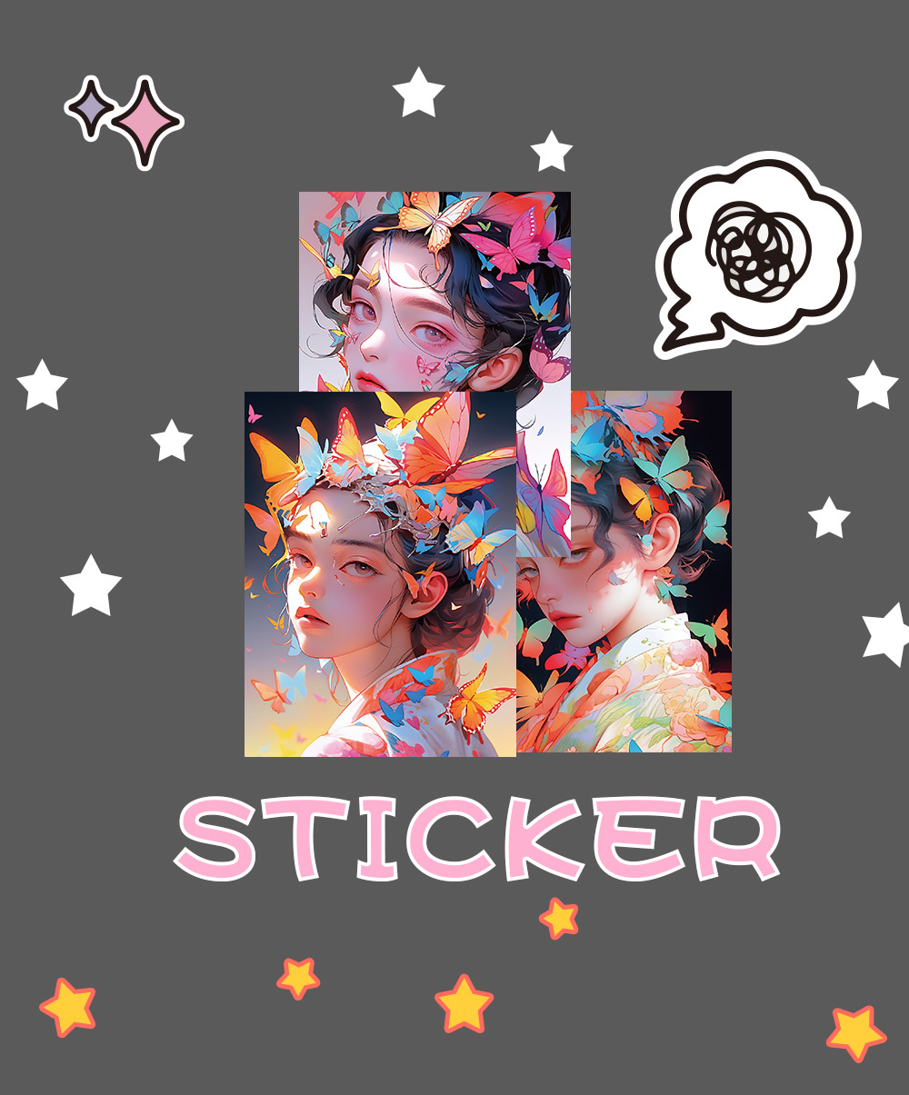 60张原创新款粉色系幻蝶艺术涂鸦贴纸装饰书桌笔记本冰箱行李箱详情图3