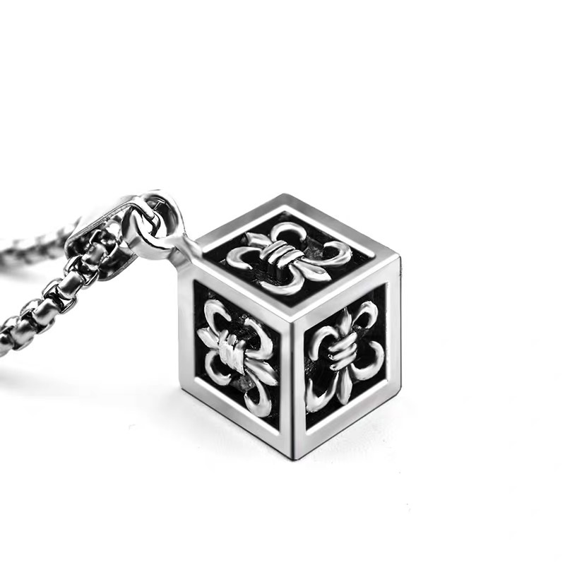 Factory direct sales of fashionable oil-dripping cast Crook Cube square trendy men's pendant, punk hip-hop versatile titanium steel necklace Item Picture