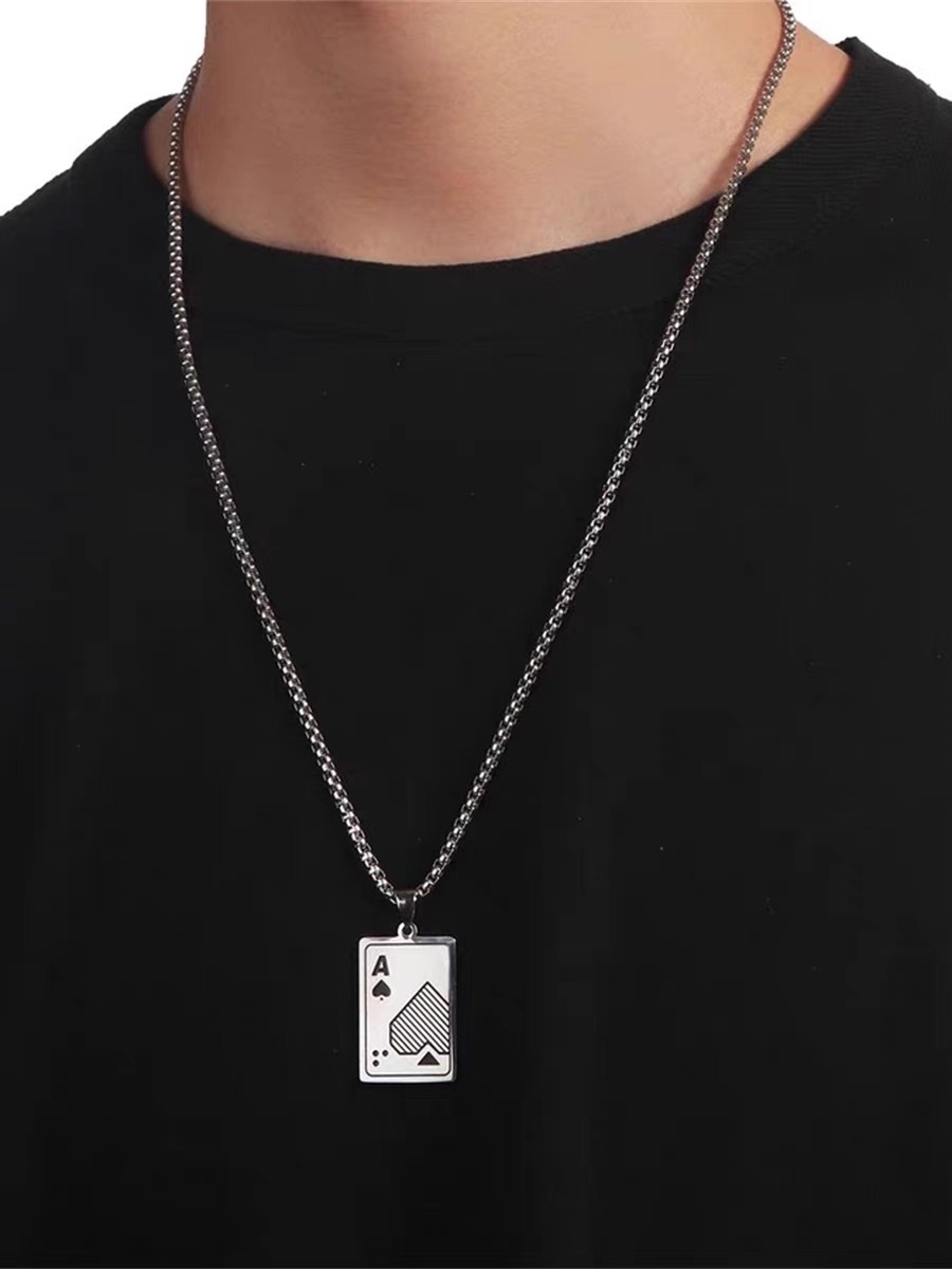 Factory direct sales titanium steel necklace for men, versatile, trendy and creative playing cards, Ace of Spades, Ace of Spades, hip-hop and simple detail image 2