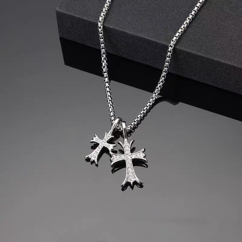 Factory direct sales of long titanium steel non-fading cross necklace, hip-hop sweater chain, niche design sense hoodie chain for women detail image 1