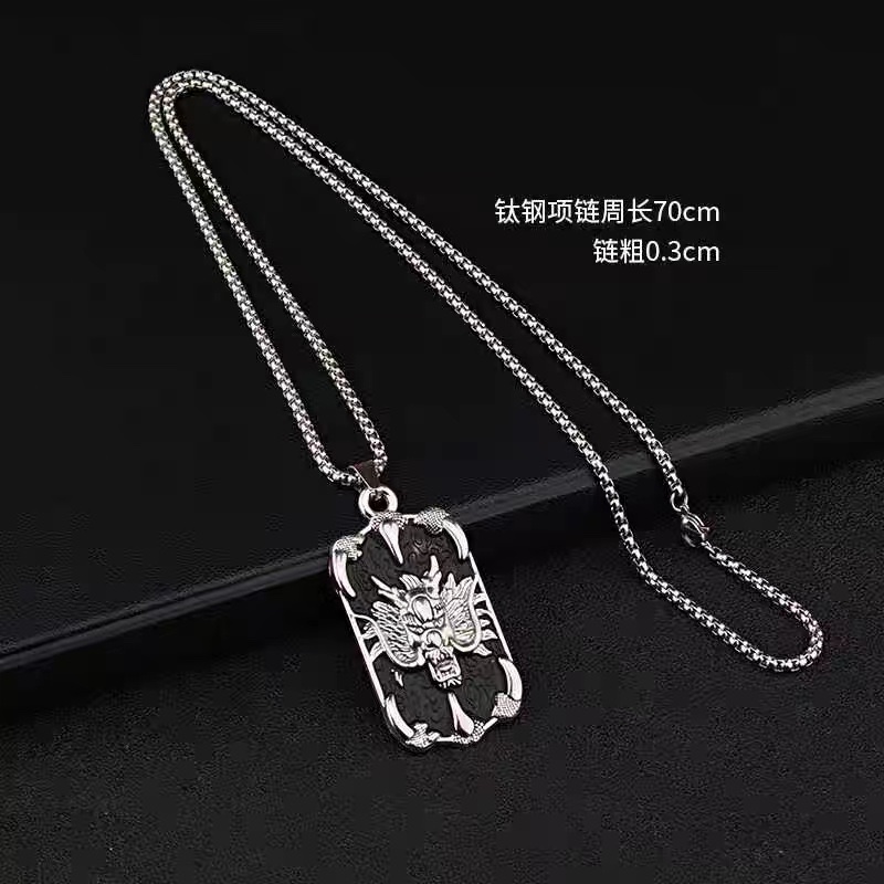 Factory direct sales of Chinese-style Fang brand dragon totem stainless steel necklace, men's retro and trendy, versatile, long sweater chain of the zodiac sign dragon detail image 5