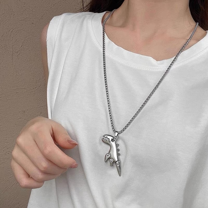 Factory direct sales of DUKATO's new product, cute little dinosaur pendant necklace for students, cold style, versatile titanium steel jewelry for Instagram hip-hop men Specification image