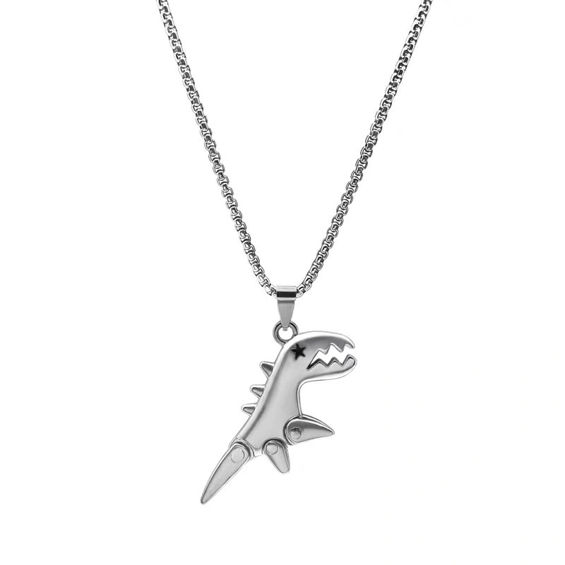 Factory direct sales of DUKATO's new product, cute little dinosaur pendant necklace for students, cold style, versatile titanium steel jewelry for Instagram hip-hop men detail image 1