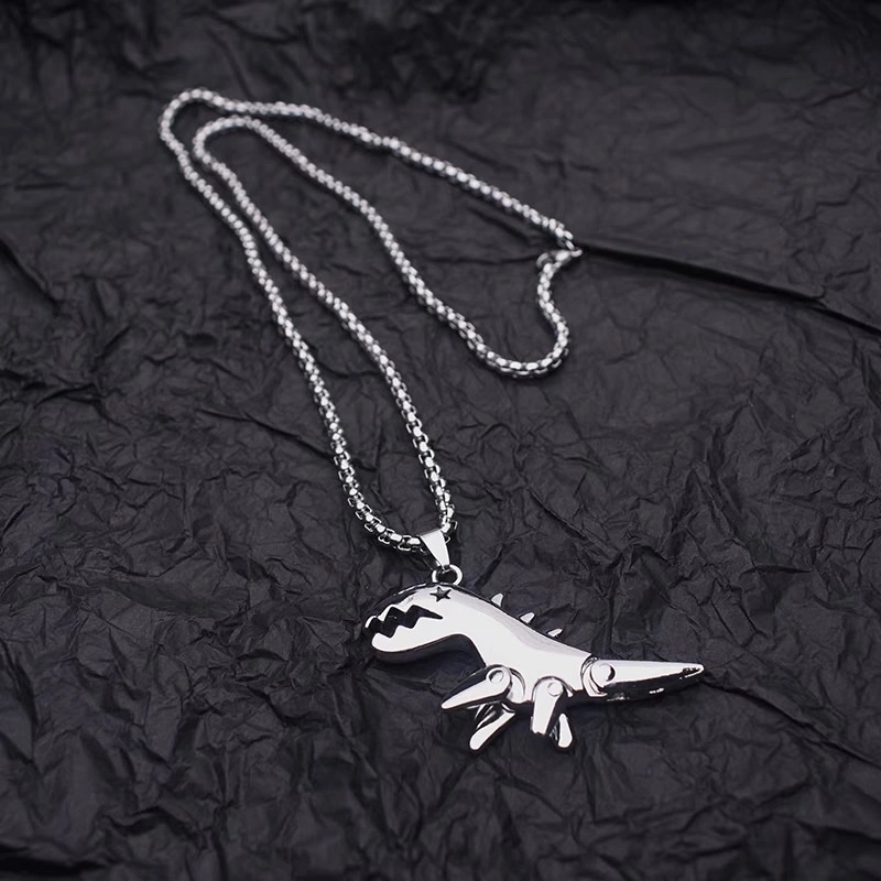 Factory direct sales of DUKATO's new product, cute little dinosaur pendant necklace for students, cold style, versatile titanium steel jewelry for Instagram hip-hop men detail image 5