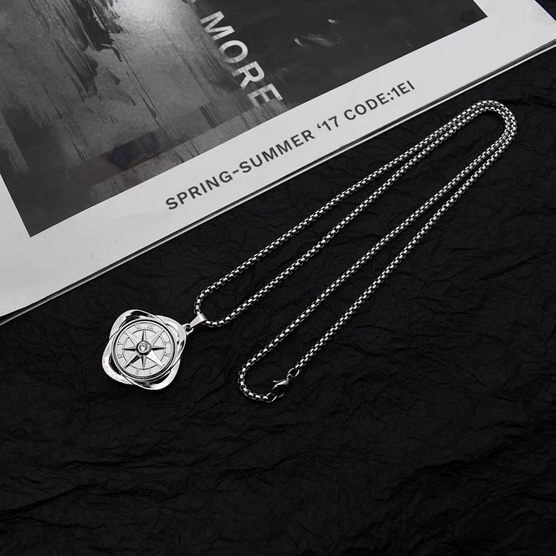 Roman numeral necklace for men and women, hip-hop Instagram streetwear brand, rotatable disc hoodie, long sweater chain Item Picture