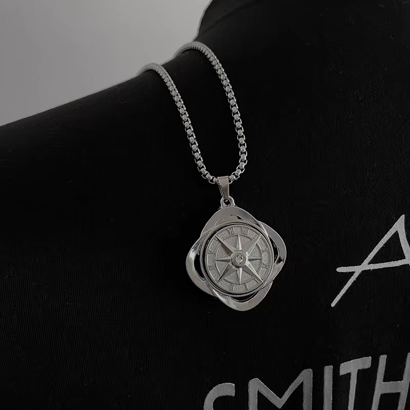 Roman numeral necklace for men and women, hip-hop Instagram streetwear brand, rotatable disc hoodie, long sweater chain detail image 4