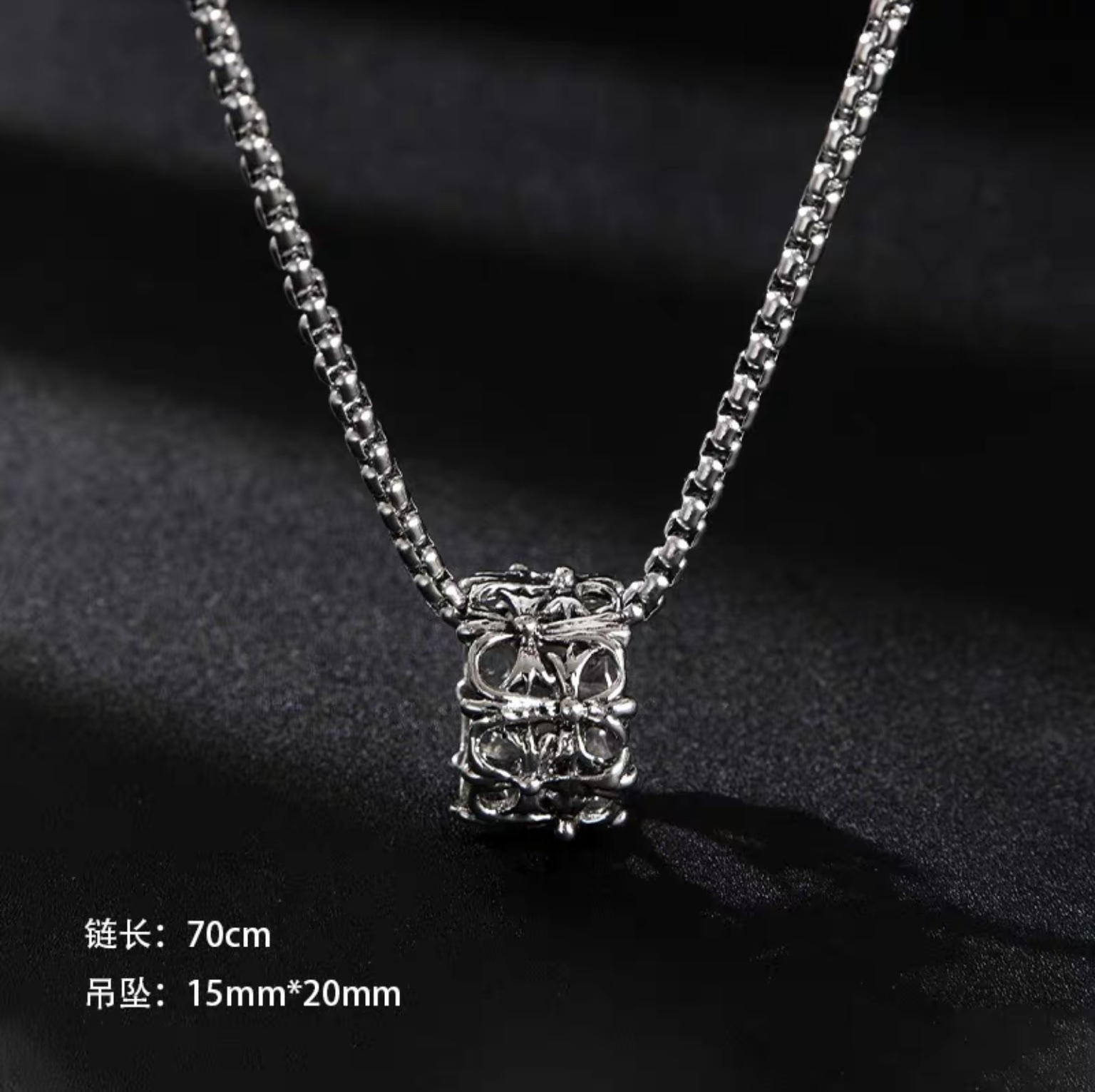 Factory direct sales of DUKATO's new in-stock titanium steel cross necklace, hip-hop men and women's trendy geometric hollow ring ring and circular pendant detail image 3
