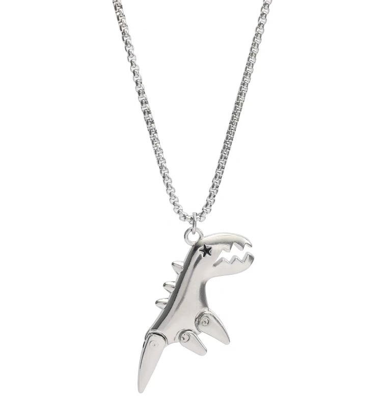 Factory direct sales of DUKATO's new product, cute little dinosaur pendant necklace for students, cold style, versatile titanium steel jewelry for Instagram hip-hop men details Picture