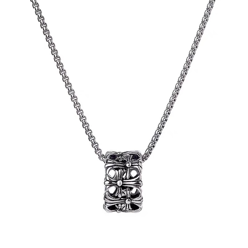 Factory direct sales of DUKATO's new in-stock titanium steel cross necklace, hip-hop men and women's trendy geometric hollow ring ring and circular pendant detail image 1