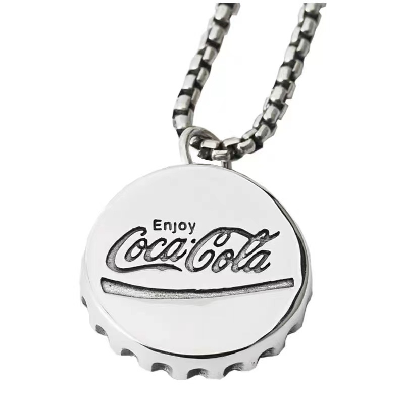 Factory direct sales of trendy brand bottle cap necklaces for men and women, long ins style punk hip-hop pendants, fashionable retro and cool accessories detail image 1