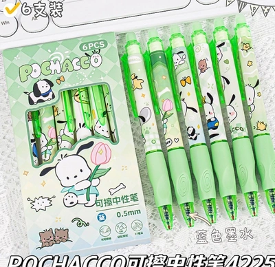 Sanrio Erasable Pen Blue Ink 6 Set Pens Writing Smooth St Head Pen Tip Pet Park Erasable Neutral Pen Pacha Dog Kulomi Meletti Upright Pen Grip