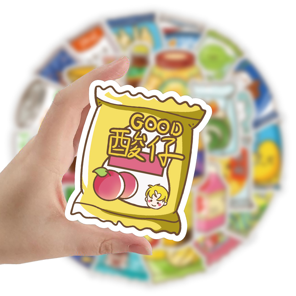60张原创零食贴纸DIY手帐素材贴纸装饰冰箱电脑笔记本行李箱水杯贴画批发产品图