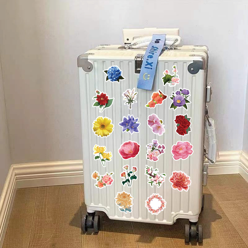 60张原创花贴纸DIY手帐素材小清新贴纸装饰冰箱电脑笔记本行李箱水杯贴画批发细节图