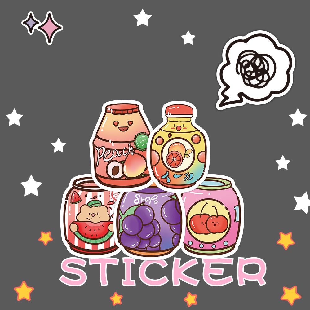 60张原创饮料贴纸贴纸DIY手帐素材贴纸装饰冰箱电脑笔记本行李箱水杯贴画批发详情图3