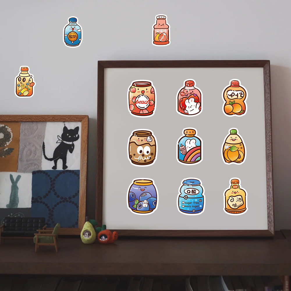 60张原创饮料贴纸贴纸DIY手帐素材贴纸装饰冰箱电脑笔记本行李箱水杯贴画批发细节图