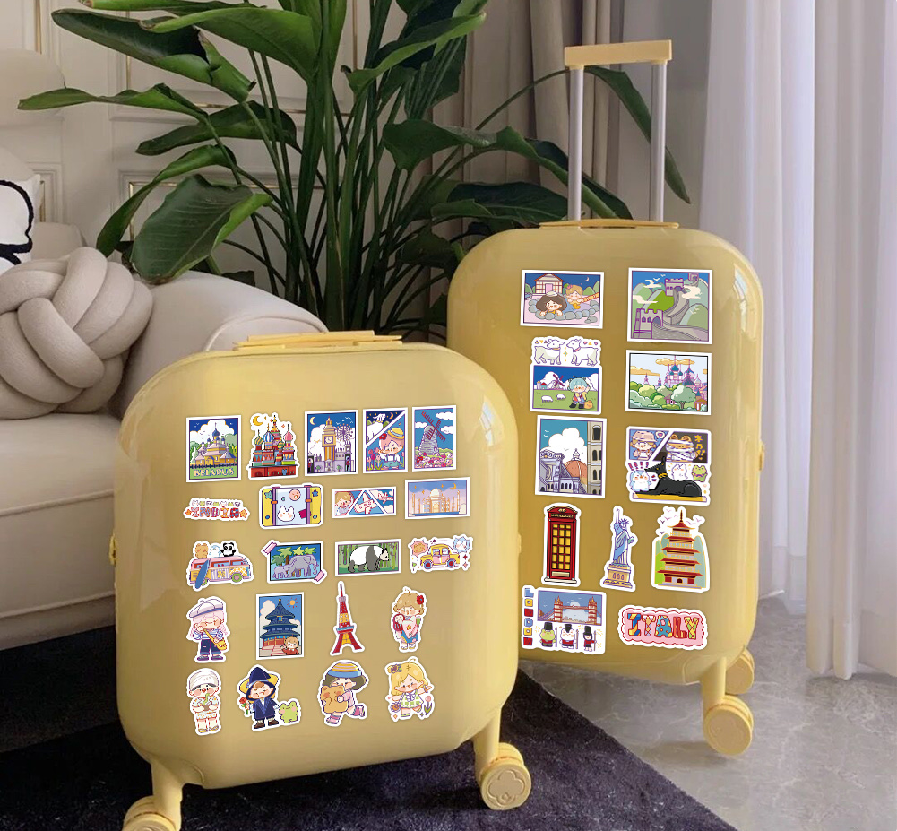 60张原创旅行日记贴纸DIY手帐素材贴纸装饰冰箱电脑笔记本行李箱水杯贴画批发细节图