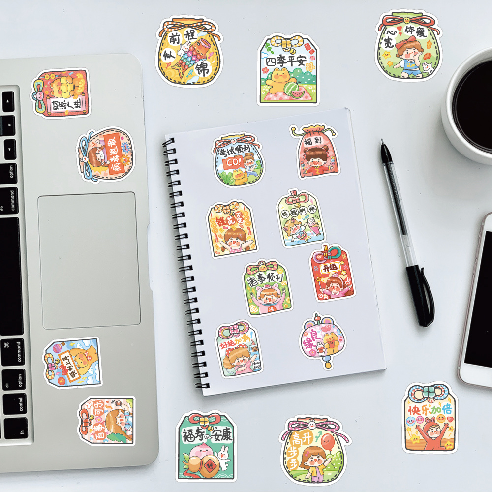 60张原创福袋贴纸DIY手帐素材贴纸装饰冰箱电脑笔记本行李箱水杯贴画批发细节图
