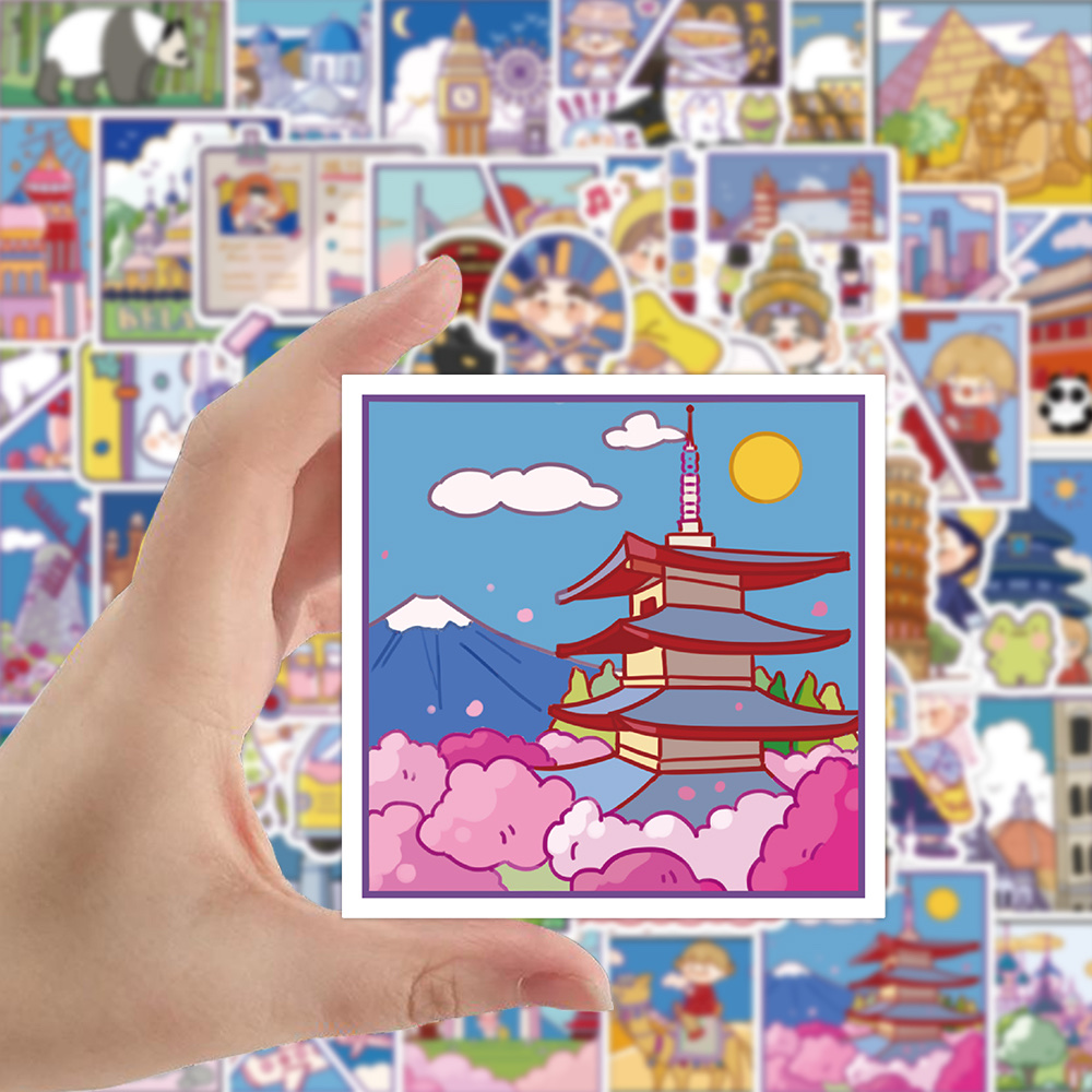 60张原创旅行日记贴纸DIY手帐素材贴纸装饰冰箱电脑笔记本行李箱水杯贴画批发产品图