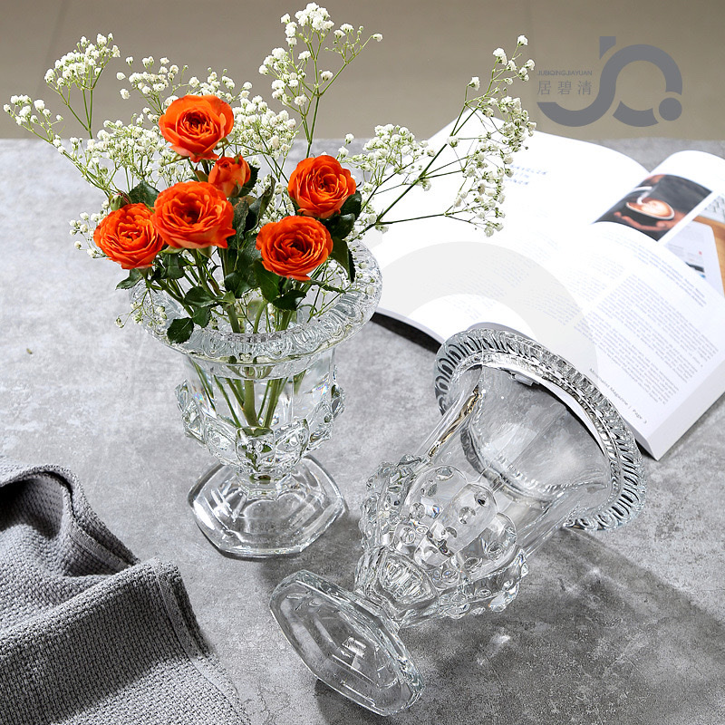 创意酒杯欧式加厚高脚透明玻璃花瓶底座花瓶水晶桌面工艺品摆件玻璃花瓶小号产品图