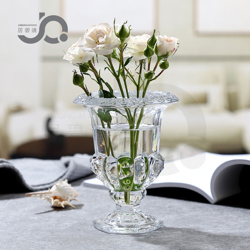 创意酒杯欧式加厚高脚透明玻璃花瓶底座花瓶水晶桌面工艺品摆件玻璃花瓶小号细节图