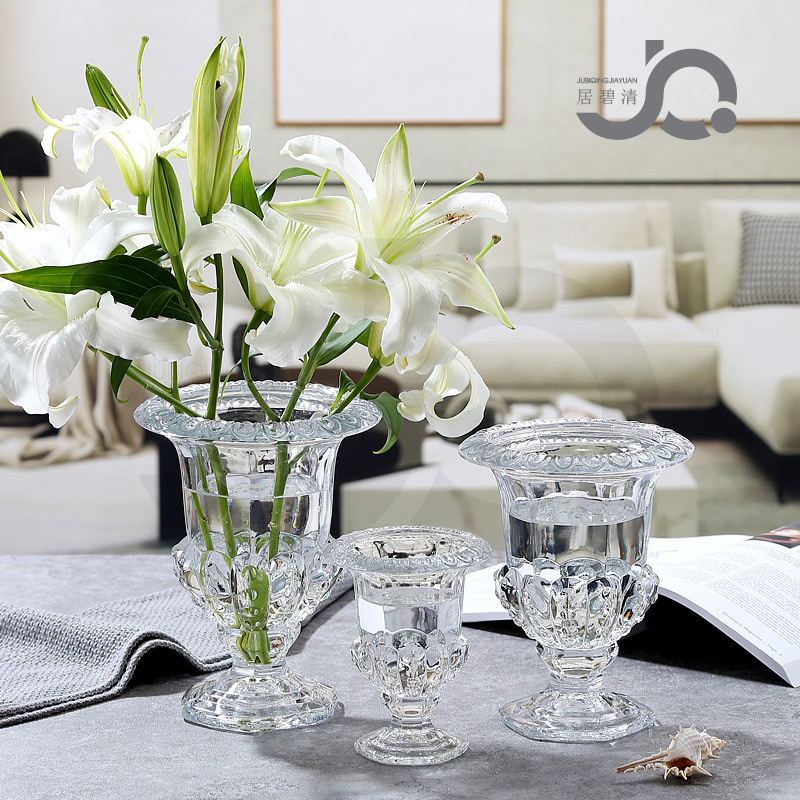 创意酒杯欧式加厚高脚透明玻璃花瓶底座花瓶水晶桌面工艺品摆件玻璃花瓶小号