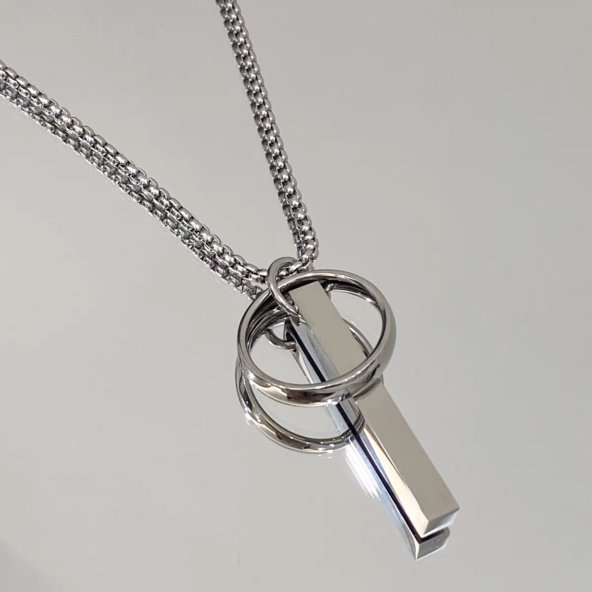 Factory direct sales titanium steel square bar circular necklace, men's trendy brand, non-fading, versatile European and American hip-hop hoodie chain, women's accessory detail image 5