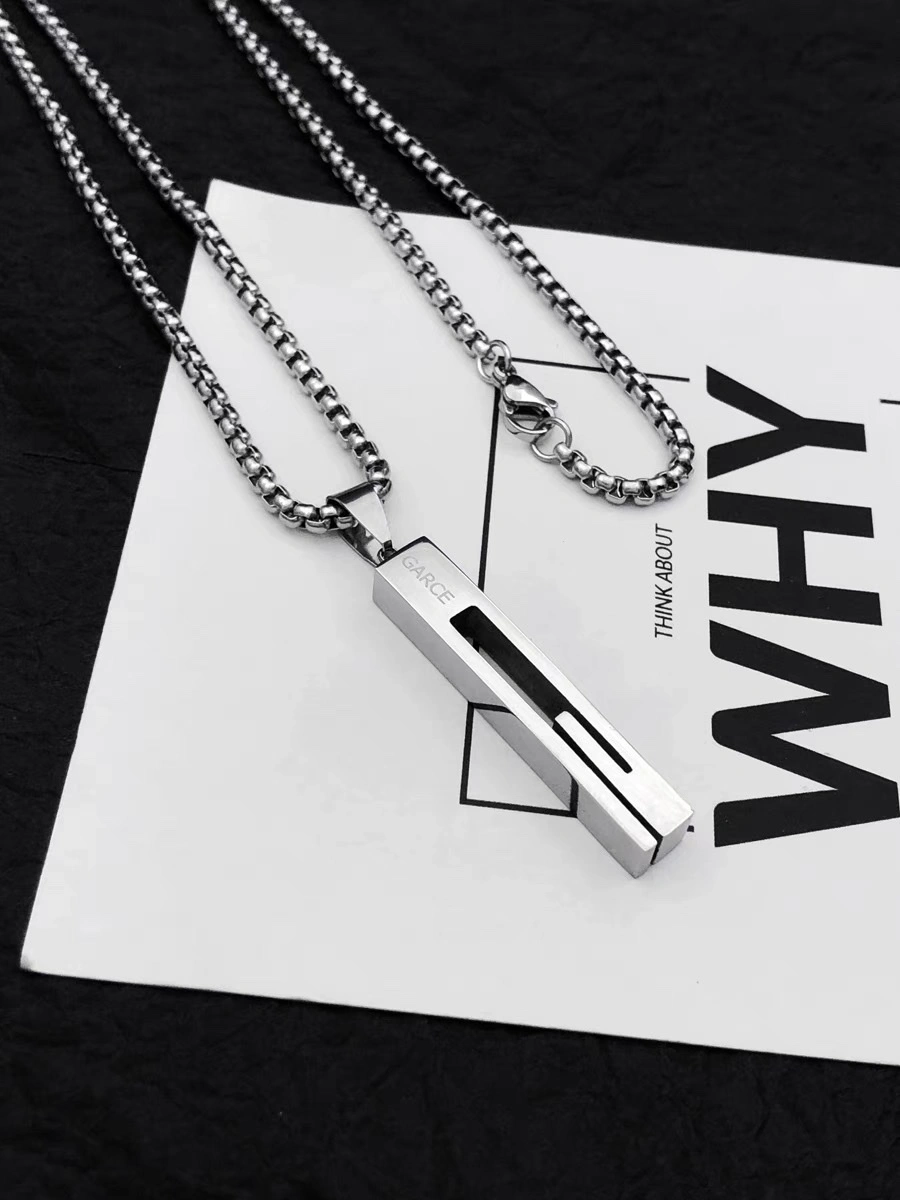 Factory direct sales: Hong Kong-style simple design titanium steel long strip necklace, men's trendy Instagram hip-hop women's hoodie chain, disco pendant, sweater chain detail image 3
