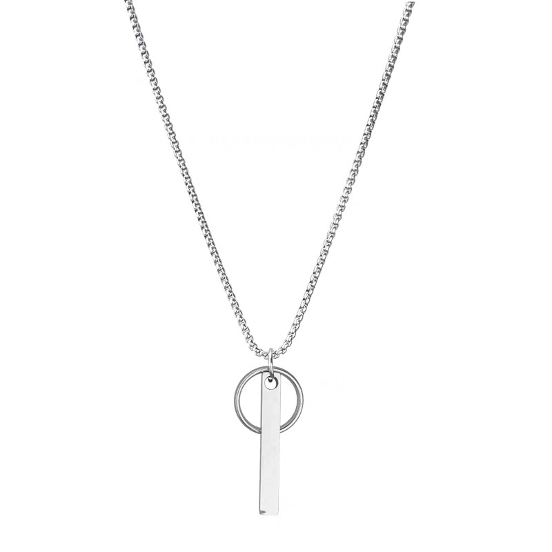 Factory direct sales titanium steel square bar circular necklace, men's trendy brand, non-fading, versatile European and American hip-hop hoodie chain, women's accessory detail image 1