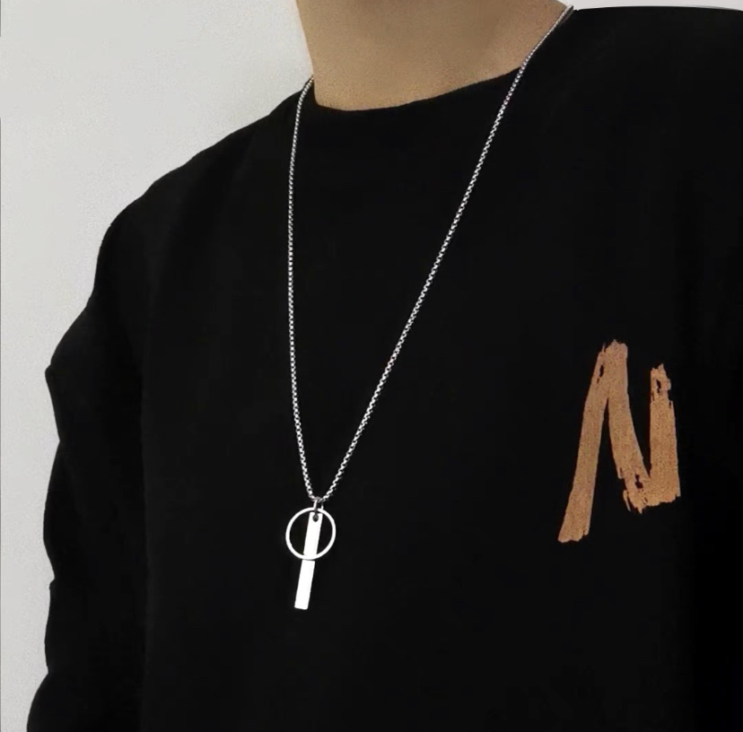 Factory direct sales titanium steel square bar circular necklace, men's trendy brand, non-fading, versatile European and American hip-hop hoodie chain, women's accessory Specification image