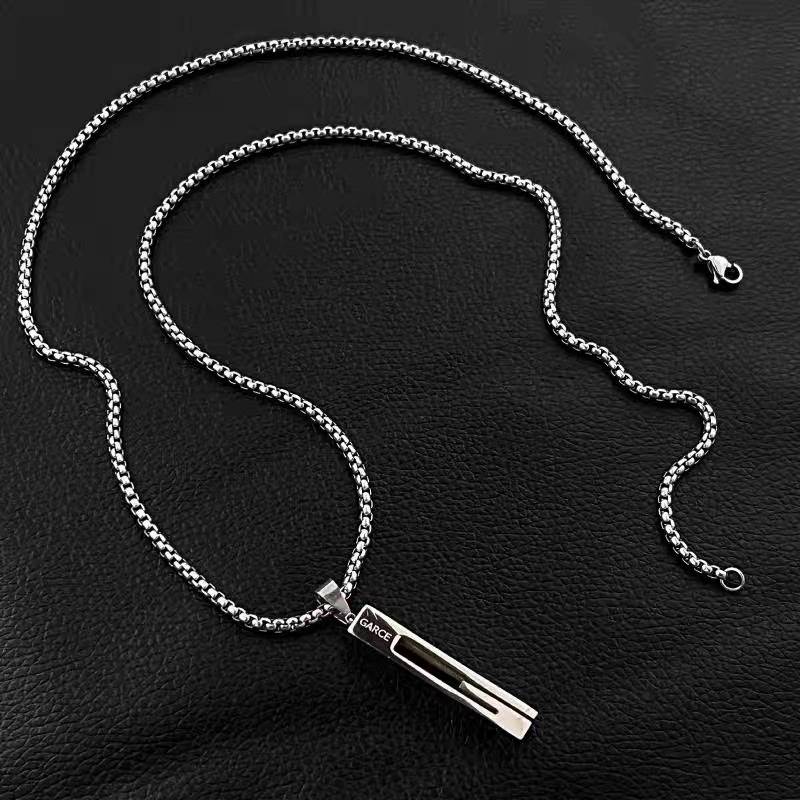 Factory direct sales: Hong Kong-style simple design titanium steel long strip necklace, men's trendy Instagram hip-hop women's hoodie chain, disco pendant, sweater chain detail image 4