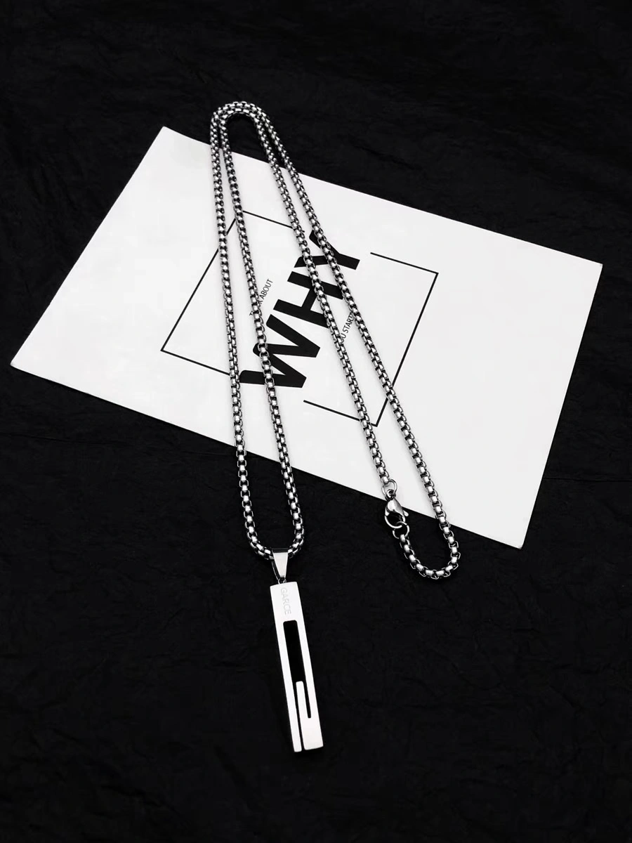 Factory direct sales: Hong Kong-style simple design titanium steel long strip necklace, men's trendy Instagram hip-hop women's hoodie chain, disco pendant, sweater chain detail image 5