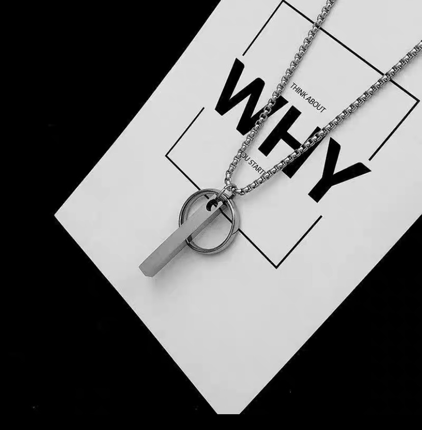 Factory direct sales titanium steel square bar circular necklace, men's trendy brand, non-fading, versatile European and American hip-hop hoodie chain, women's accessory detail image 3