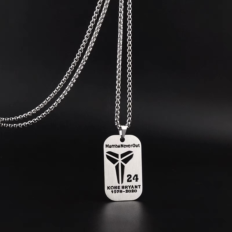Factory direct sales to commemorate Kobe's No. 24 basketball military brand titanium steel necklace. Retro hip-hop trendy men and women, versatile and personalized pendant and accessory detail image 5