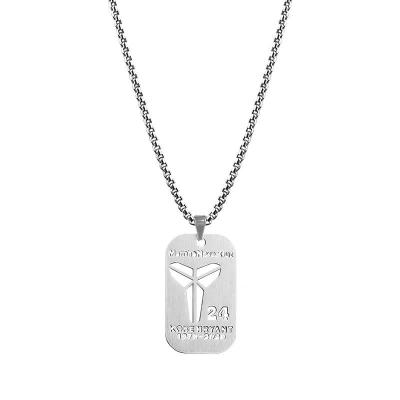 Factory direct sales to commemorate Kobe's No. 24 basketball military brand titanium steel necklace. Retro hip-hop trendy men and women, versatile and personalized pendant and accessory detail image 1