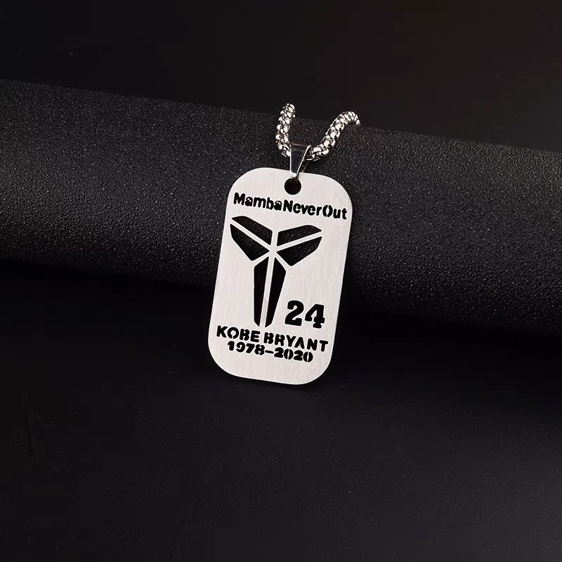 Factory direct sales to commemorate Kobe's No. 24 basketball military brand titanium steel necklace. Retro hip-hop trendy men and women, versatile and personalized pendant and accessory detail image 3