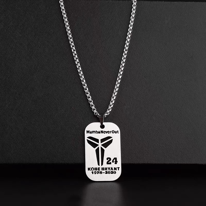 Factory direct sales to commemorate Kobe's No. 24 basketball military brand titanium steel necklace. Retro hip-hop trendy men and women, versatile and personalized pendant and accessory detail image 4
