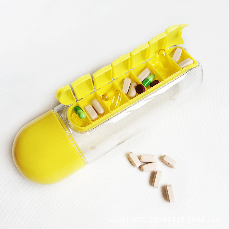 Creative Pill Box Water Cup With Seven-Day Pill Box Water Cup Pill Box Capsule Cup Detachable Capsule Cup Pill Cup Specification drawing