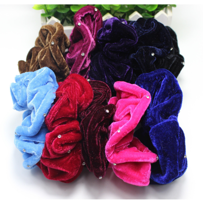 Velvet hair band, four-sided fleece fabric, diamond-encrusted fabric band, ten diamonds, large intestine hair tie, wholesale from Yiwu headwear manufacturer