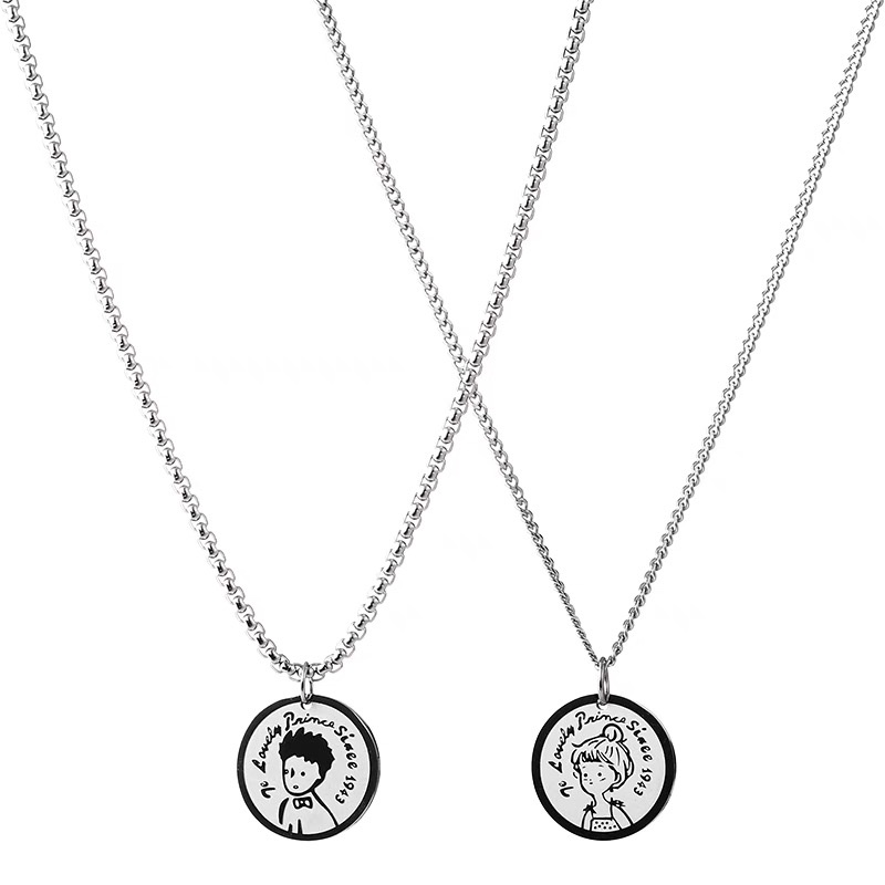 Factory direct sales of the "Little Prince" necklace for autumn and winter, a pair of trendy and stylish pendant titanium steel chain accessories for both men and women details Picture