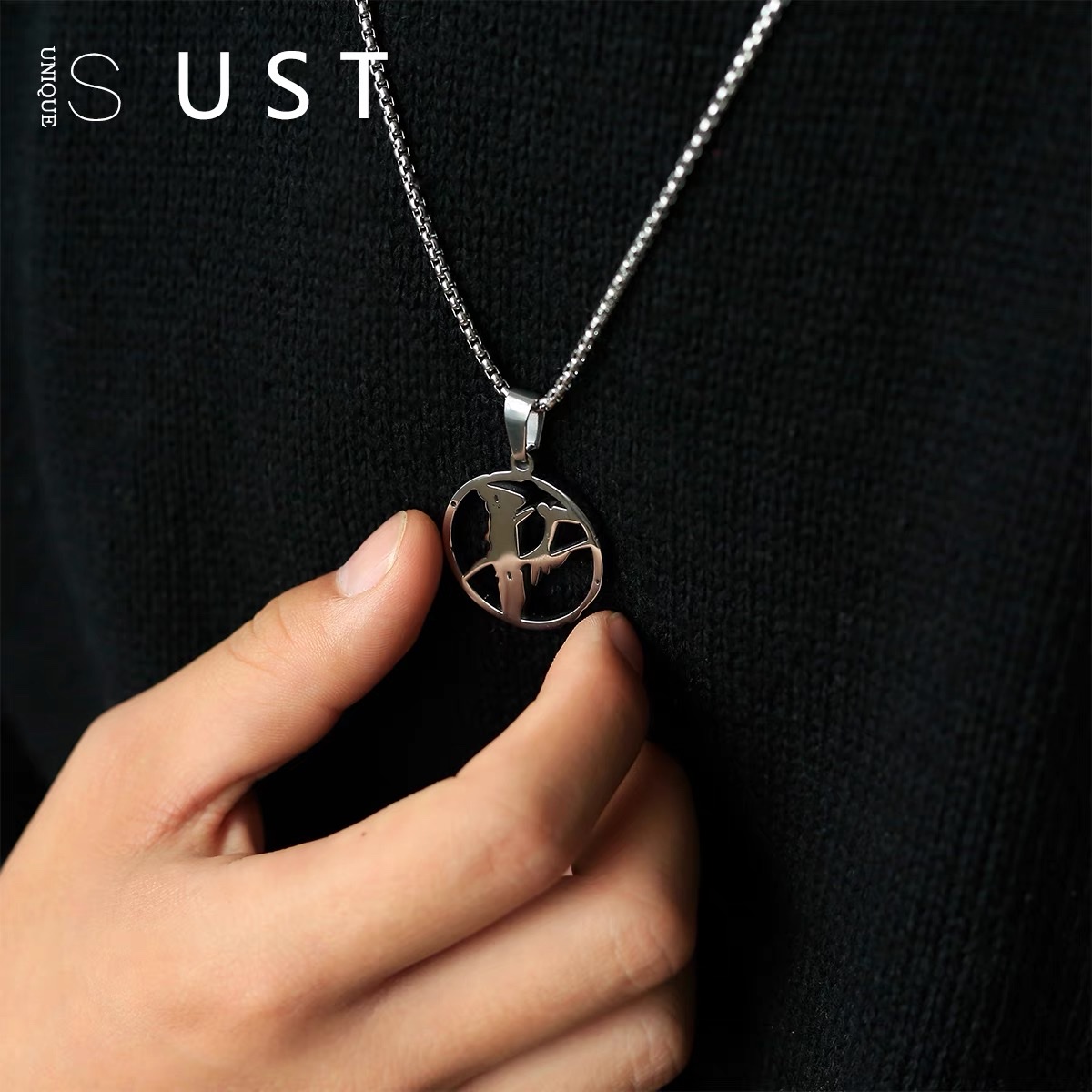 Factory direct sales: Hiroshi Fujiwara Lightning Collaboration necklace, titanium steel student pendants for boys and girls, hip-hop punk trendy accessories detail image 2
