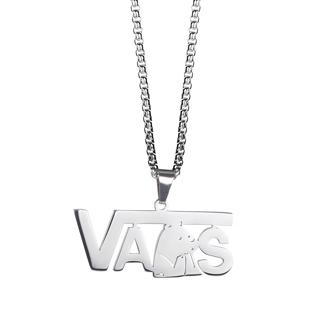 Factory direct sales: VANS streetwear collaboration bear necklace, hiphop hip-hop dance party titanium steel pendant, men's and women's pendant accessory detail image 1