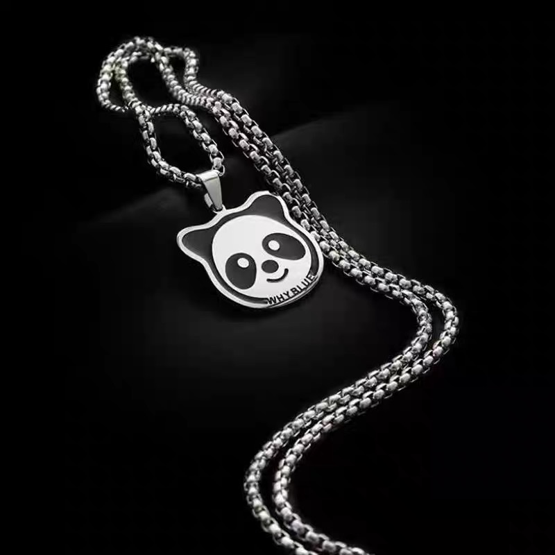 Factory direct sale Panda necklace for women, with a unique design sense, fashionable titanium steel that doesn't fade, new trendy and cool sweater T-shirt, hip-hop men's necklace detail image 5