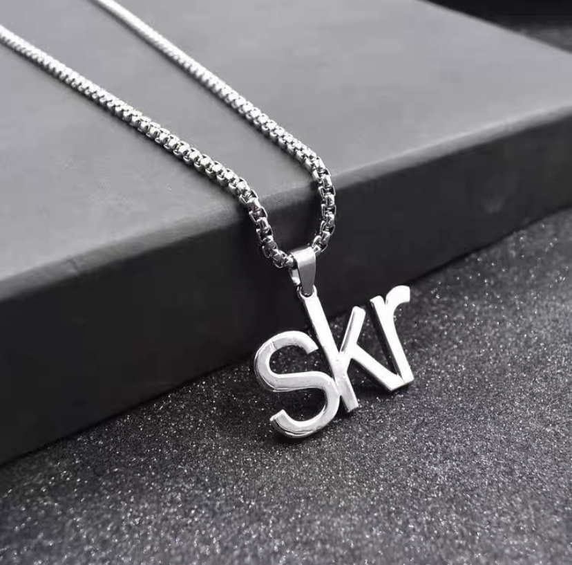 Factory direct sales of original, personalized and fashionable skr letter pendants, rap and hip-hop, hiphop dance party, men's and women's street Instagram necklaces, trendy detail image 1