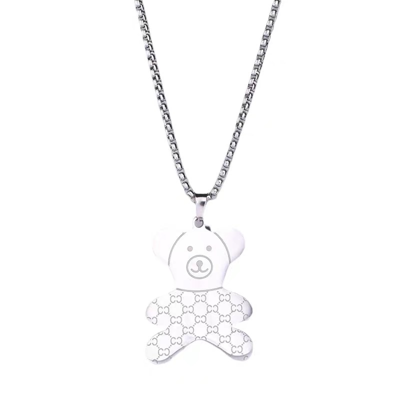 Factory direct sales titanium steel necklace, bear pendant, trendy autumn and winter, niche design sense, fashionable and individual sweater chain Item Picture
